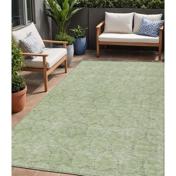 Homeroots 5' X 8' Sage And Ivory Geometric Washable Indoor Outdoor Area Rug 613531 - main
