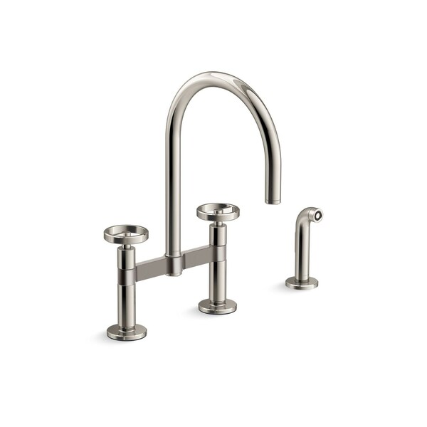 Kohler Billet Two-hole bridge kitchen sink faucet with side sprayer 28673-9-SN - main