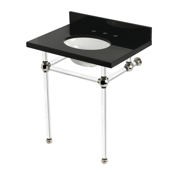 Kingston Brass 30" Black Granite Console Sink with Acrylic Legs, 8-Inch, 3-Hole, Black Granite/Polished Nickel KVPK30KA6 - main