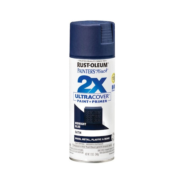 Rust-Oleum General Purpose Spray Paint, Midnight Blue, Satin, Solvent, 12 Oz 334091 - main