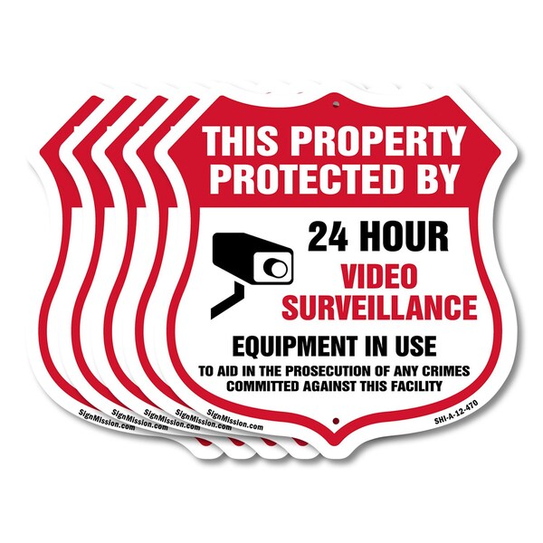 Signmission Video Surveillance Shield Sign This Prop, 12 inch X 12 inch, Aluminum Metal Sign, 5PK SHI-A-5Pack-12-470 - main