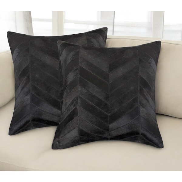 Homeroots Set of Two 18" Black Chevron Cowhide Throw Pillows, 2PK 544579 - main
