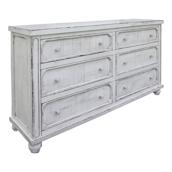 Homeroots 70" Antiqued White Solid Wood Six Drawer Double Dresser 524548 - main