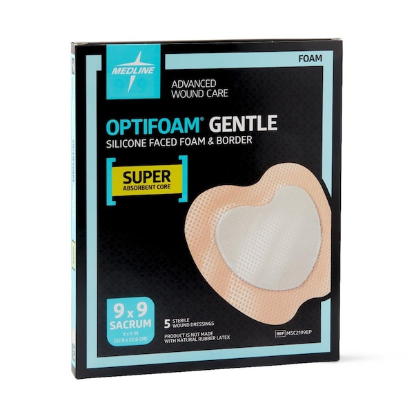 Medline Optifoam Gentle Silicone-Faced Foam Dressing, Sacrum, 5PK MSC2199EPZ - main