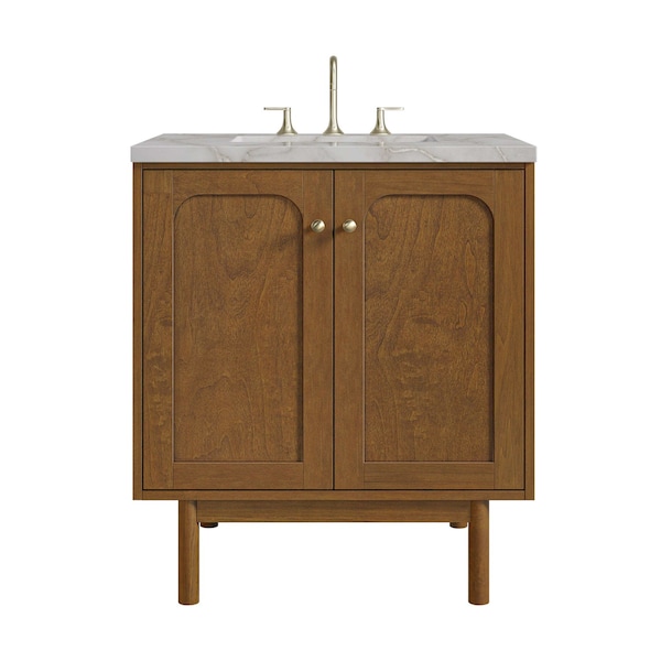 James Martin Vanities Laurent 30" Single Vanity, Honey Oak w/ 3 CM Victorian Silver Silestone Top 545-V30-HNO-3VSL - main
