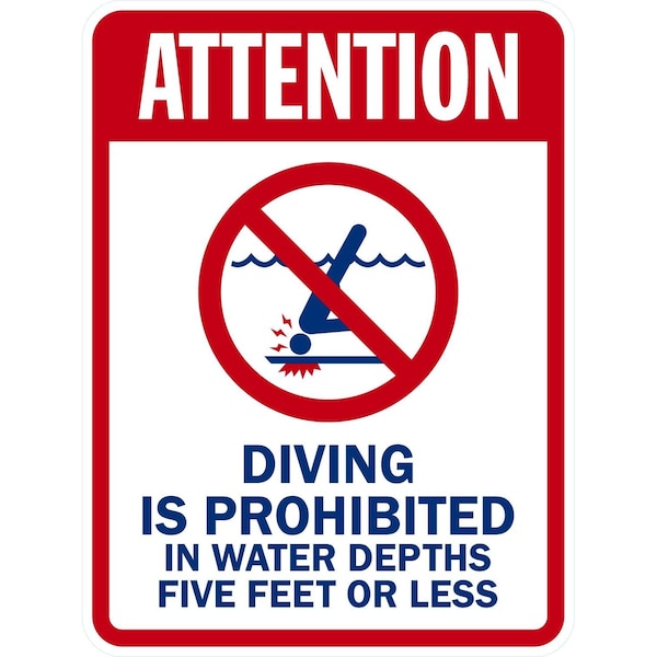 Lyle Attention, Diving is Prohibited in Water Depths 5 feet, 18x24, High Intensity Prismatic, White G-10428-HI_18x24 - main