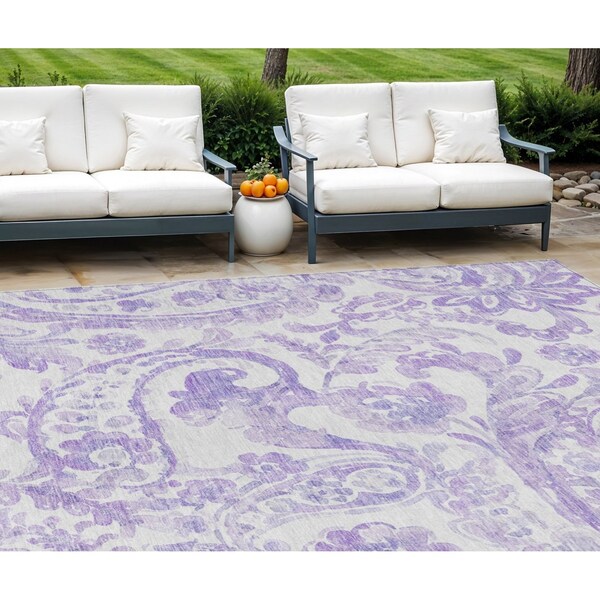 Homeroots 8' X 10' Lavender Ivory And Purple Paisley Washable Indoor Outdoor Area Rug 588651 - main