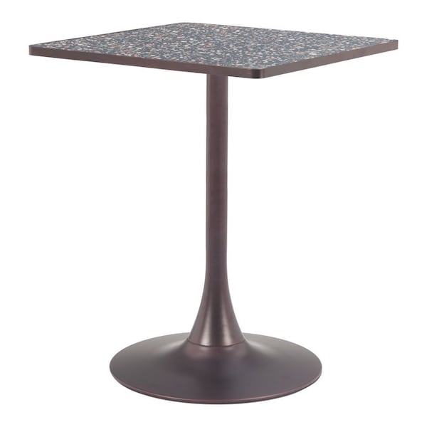 Homeroots 24" Black Wood and Steel Faux Terrazzo Pedestal Base Square Dining Table 572242 - main