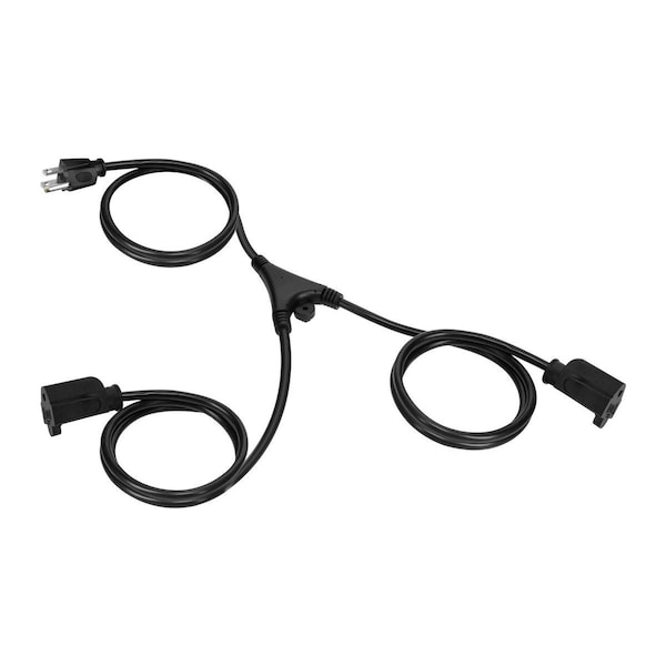 Monoprice Molded Y-Splice Extension Cord Adapter, 16 AWG, Indoor, 16/3, 1 Outlets, 5-15R, Black, 5-15P, 6 ft 41088 - main