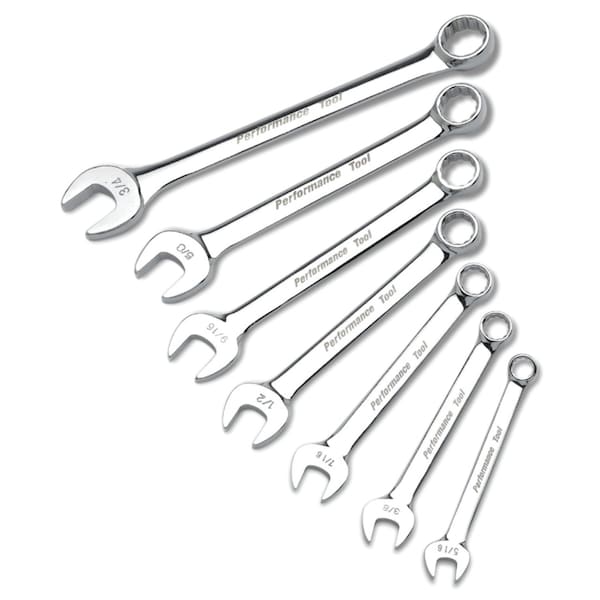 Performance Tool 7 pc. SAE Wrench Set, Polished Chrome, Rounded Corners W30200 - main