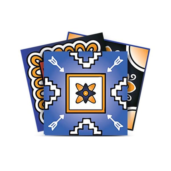 Homeroots 5" x 5" Shades of Blue and Yellow Mosaic Peel and Stick Removable Tiles 400433 - main