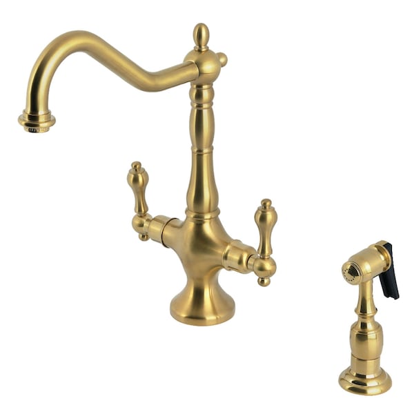 Kingston Brass Two-Handle Single-Hole Kitchen Faucet with Brass Sprayer, Brushed Brass KS1777ALBS - main