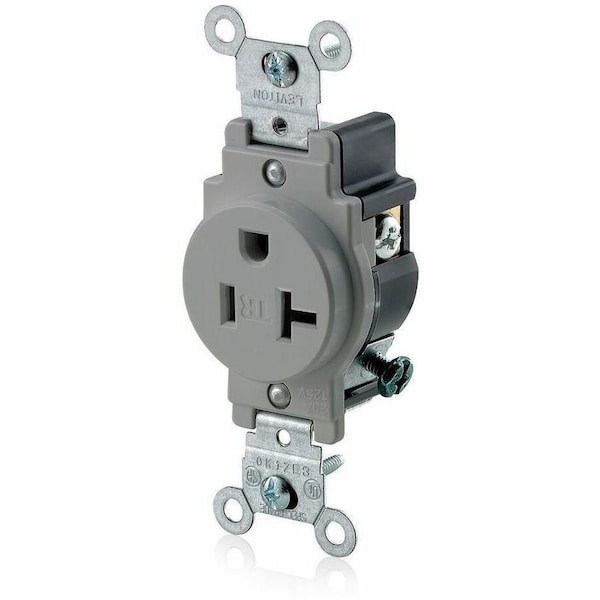 Leviton PlugsandReceptacles, 20A, 125VAC, Gry, Nylon T5020-GY - main