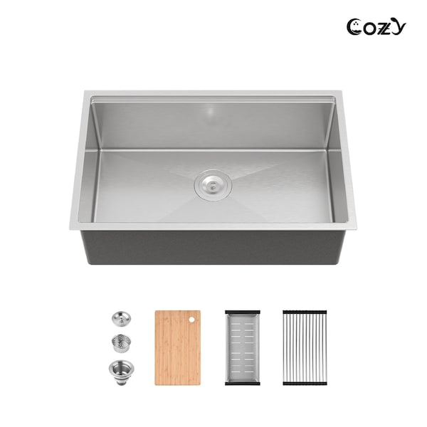 Wrightmaster 30 in. Undermount Single Bowl 20 Gauge Silver Stainless Steel Kitchen Sink with Drain ZOR-07D-301908 - main