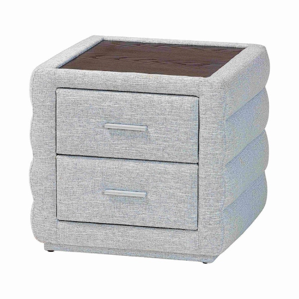 Baxton Studio Cadmus Modern Light Grey Channel-Tufted Fabric 2-Drawer Nightstand 254-13994-ZORO - main