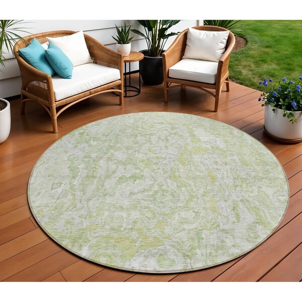 Homeroots 8' Artichoke Green And Fern Green Round Abstract Washable Indoor Outdoor Area Rug 588464 - main