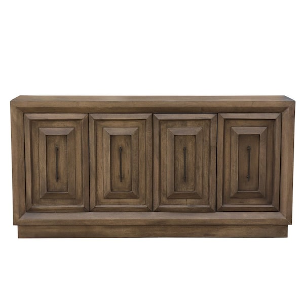 Homeroots 78in Brown Solid Wood Carved Geometric Sideboard with Four Doors 661254 - main