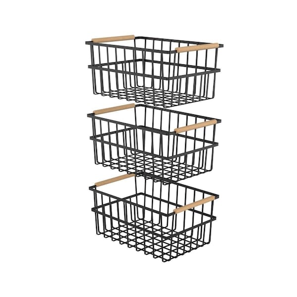 Oceanstar 6.26 x 9.17 13.94 in. Metal Wire Organizer Bin Basket with Handles, Black - Set of 3 WBHB1910 - main