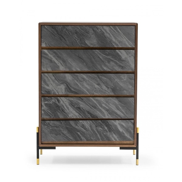 Homeroots 30" Walnut And Grey Manufactured Wood Five Drawer Chest 473087 - main