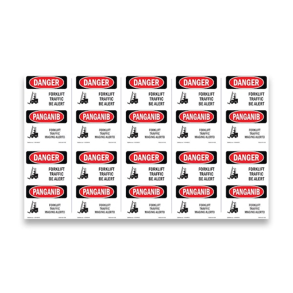 Signmission Safety Sign, OSHA Danger, 5" Height, Forklift Traffic Be Alert Bilingual, 10PK OS-DS-D-35-VT-1265-10PK - main