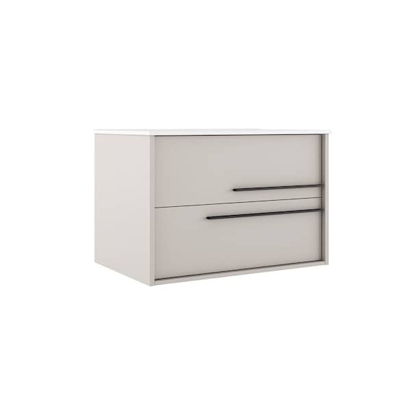 Homeroots 40" Tan Wood Floating Bathroom Vanity With White Sink And Two Drawers 624106 - main