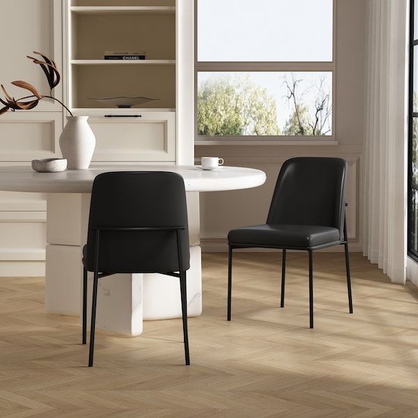 Manhattan Comfort Loft Metal Vegan Leather Side Chair in Black - Set of 2 DC1533-2 - main