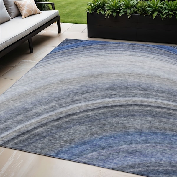 Homeroots 5' X 8' Denim Blue And Navy Blue Abstract Washable Indoor Outdoor Area Rug 577290 - main