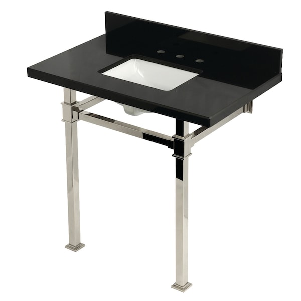 Kingston Brass 36-Inch Black Granite Console Sink with Stainless Steel Legs, 8-Inch, 3-Hole KVPK36KSQ6 - main