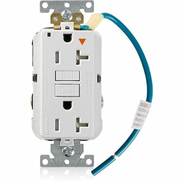 Leviton Plugs&Rcptcls, 20A, 125VAC, Wht, Polycarb GFTR2-IGW - main