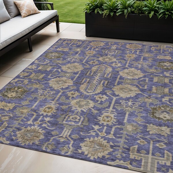 Homeroots 5' X 8' Purple Beige And Taupe Oriental Washable Indoor Outdoor Area Rug 582123 - main