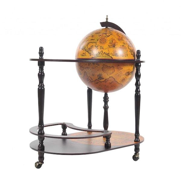 Homeroots 32in Brown Solid Wood Oval Rolling Bar Cart With Wine Storage 364353 - main