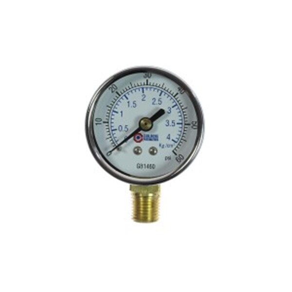 Coilhose Pneumatics 2 in. Chrome Dial Gauge 0.25 in. Bottom Mount 166-GB1460 - main