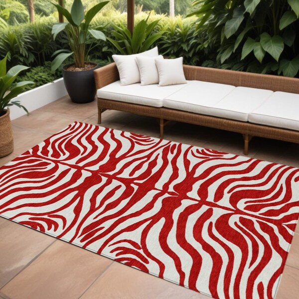 Homeroots 10' X 14' Red And Ivory Animal Print Washable Indoor Outdoor Area Rug 600653 - main