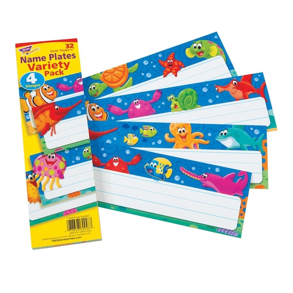 Trend Enterprises Sea Buddies™ Desk Toppers® Name Plates Variety Pack, 32 Pieces, PK6 T69948 - main