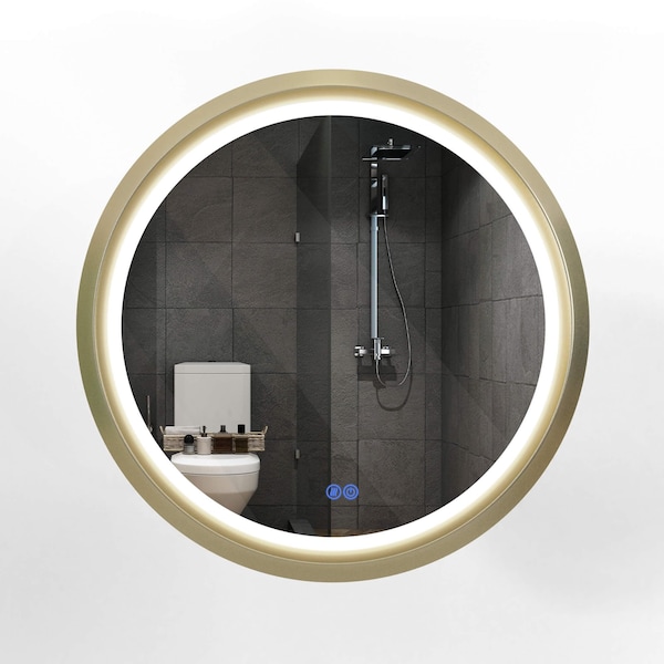 Fab Glass And Mirror 28in Round LED Bathroom Wall Piece with Touch Dimming, Anti-Fog Feature, 3 Color Temperature Opt HC28RD-FG - main