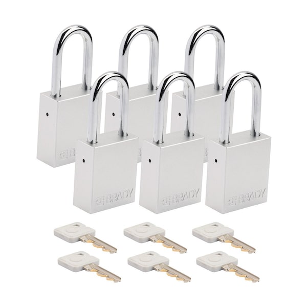 Brady Velocity Lockout Padlocks Aluminum 1.5in Shackle Clearance KA White 6PK SDAL-WHT-38ST-KA6 - main