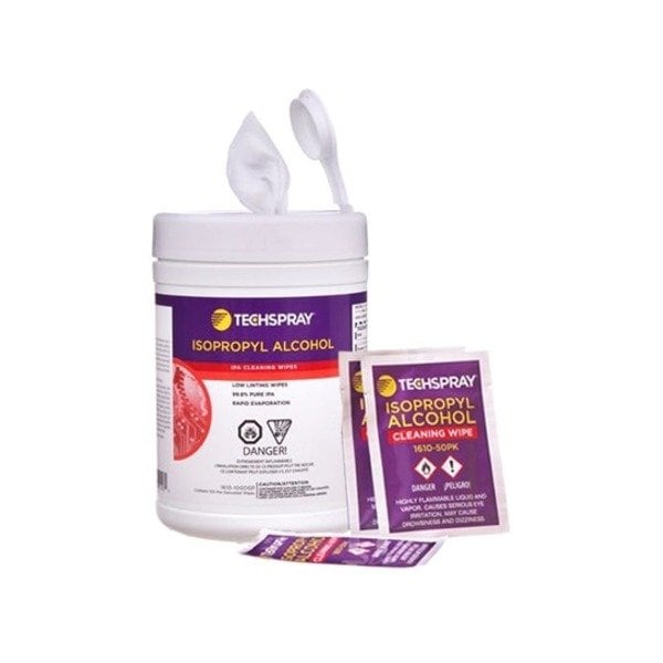 Techspray General Purpose Cleaner Wipes, Packet, Cloth, 50 Wipes, 5 1/2 in x 5 1/2 in, White, Unscented 1610-50PK - main