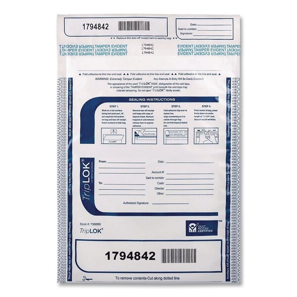 Triplok Deposit Bag, Plastic, 9" x 12", White, 100PK 585032 - main