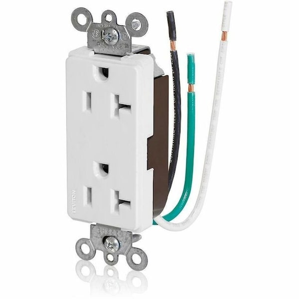 Leviton Rcptcl, 20A, 125VAC, Wht, Thrmplstc, PK1 16352-LW - main