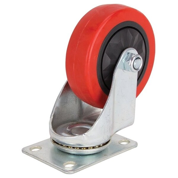 Prosource Swivel Caster, 4 in Dia Wheel, 30 mm W Wheel, PU Wheel, Red, 220 lb, Steel Housing Material JC-384-G - main
