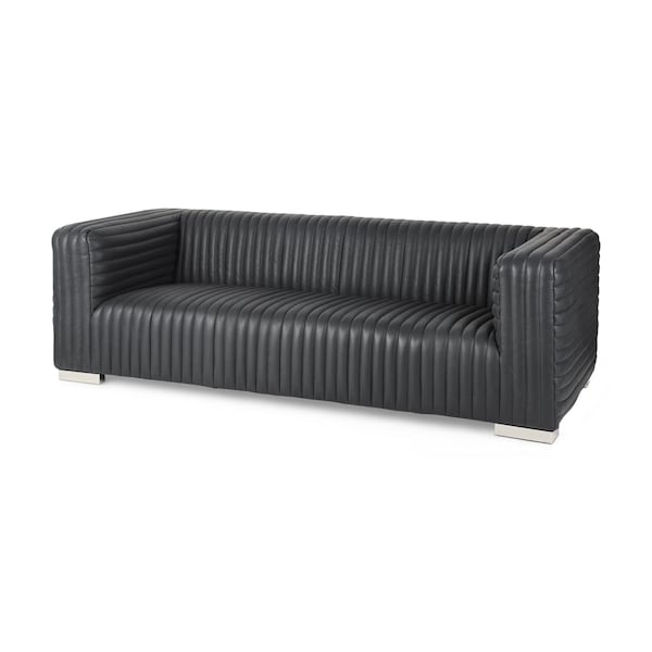 Homeroots 87" Black Leather Sofa With Silver Legs 607325 - main