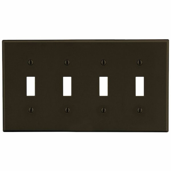 Hubbell Wiring Device-Kellems Wallplate, Mid-Size 4-Gang, 4) Toggle, Brown PJ4 - main