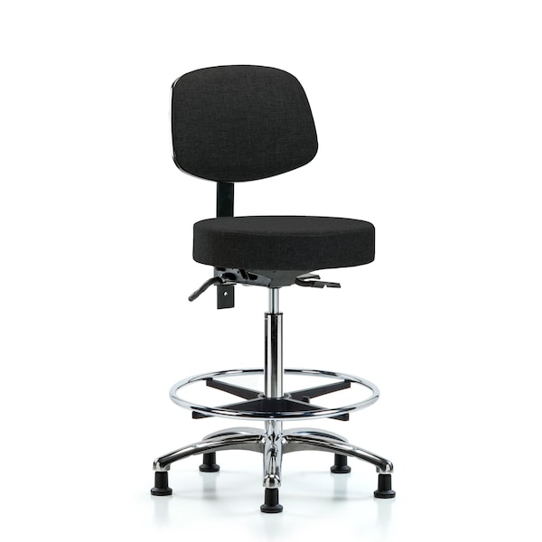Blue Ridge Ergonomics Fab Stool with Back Chr-High Bench Height with Seat Tilt, Chr Foot Ring, andStat Glides in Black Fab BR-FHBST-CR-T1-CF-RG-F42 - main