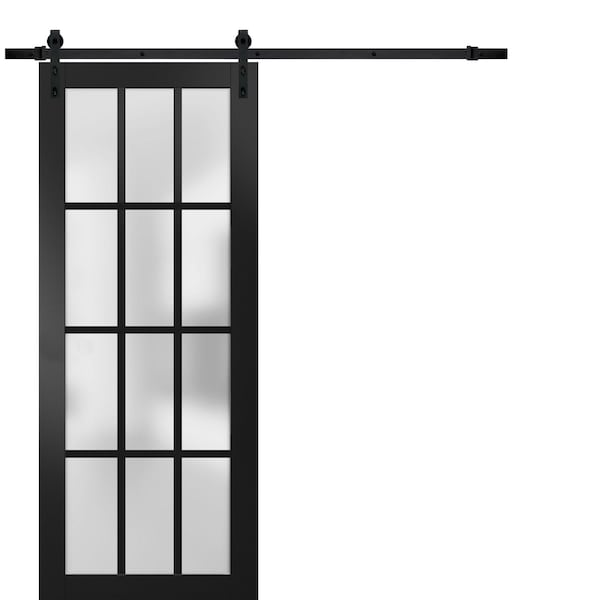 Sartodoors Sturdy Barn Door 12 lites Frosted Glass, Felicia 3312 Matte Black, 6.6FT Rail Hangers Heavy Hardwa FELICIA3312BD-B-BLK-28 - main