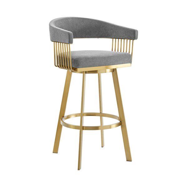 Armen Living Chelsea 26in Swivel Counter Stool with Gold Brushed Stainless Steel and Anchor Gray Fabric LCCSBABGLAGRY26 - main