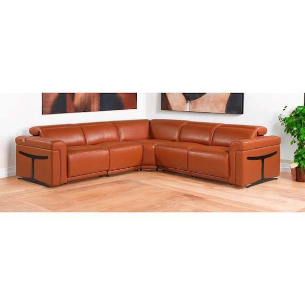 Homeroots Camel Italian Leather Modular L Shaped Five Piece Corner Sectional 534858 - main