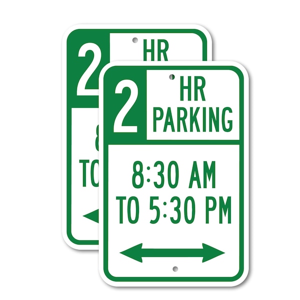Signmission 2 Hour Parking 8:30 AM To 5:30 PM with double arrow, 12'' X 18'' 2 Signs, Heavy Gauge Aluminum, 2PK A-1218-2PACK-2566 - main