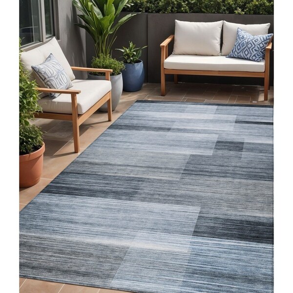 Homeroots 5' X 8' Denim Blue And Ivory Striped Washable Indoor Outdoor Area Rug 630982 - main