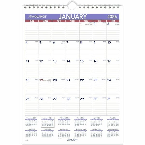 At-A-Glance Wall Calendar, No Cover, Monthly PM12826 - main
