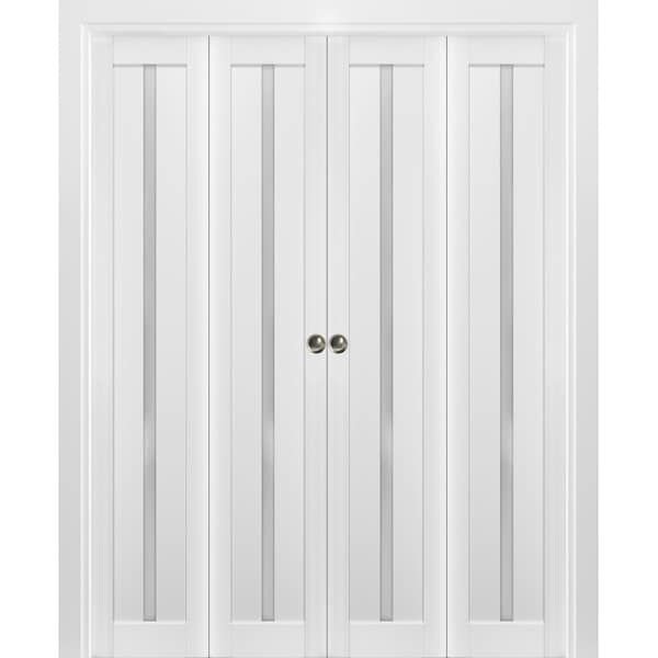 Sartodoors Sliding Closet Double Bi-fold Doors White Solid Core Modern Interior QUADRO4112DBF-WS-96 x 84 (4* 24x84) - main